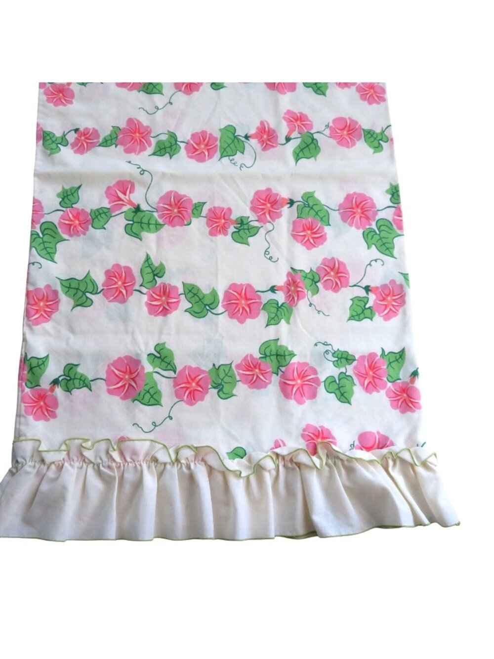 Vintage 70s JP Stevens King Pillowcase Pink Morning Glory Ruffle Edge Percale